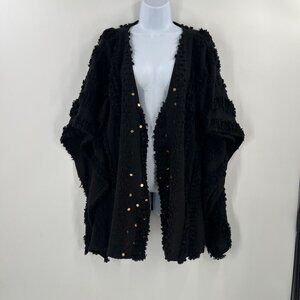World Market Women One Size Black Fringe Heavyweight Open Cardigan
